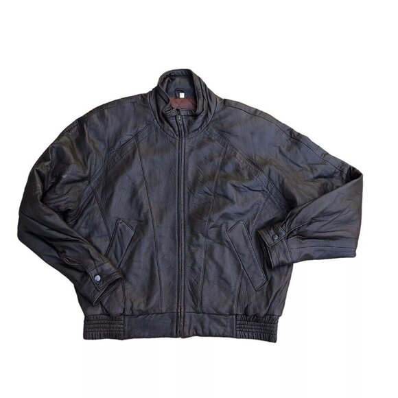 VTG SAWYER OF NAPA Leather Bomber Jacket Men's LARGE Quilted Lining Brown Biker‍